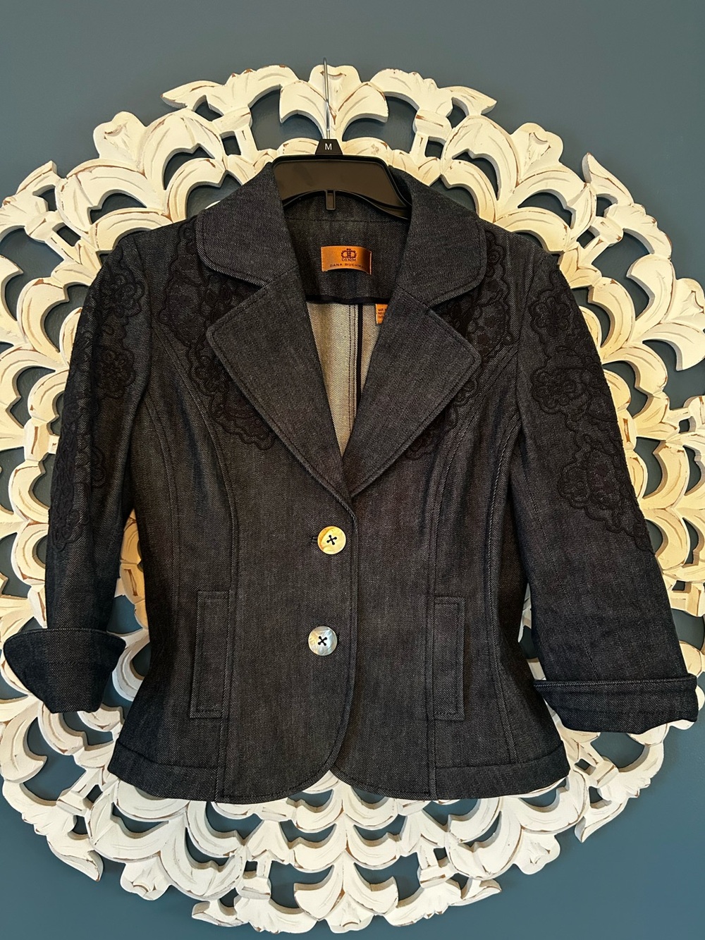 Dana Buchman Dark Gray Embroidered Denim Blazer